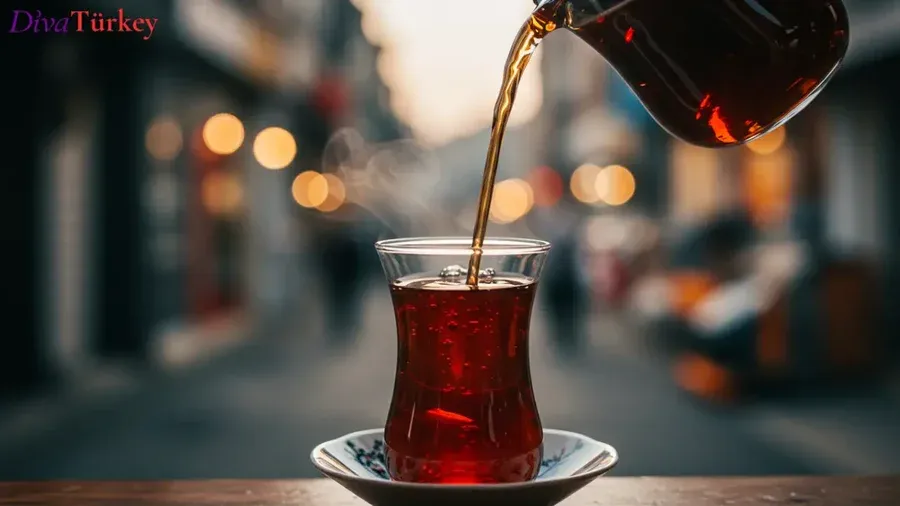 ชาตุรกี - ชาดำเข้มข้นเสิร์ฟในแก้วทรงทิวลิป เป็นสัญลักษณ์ของมิตรภาพและการต้อนรับ