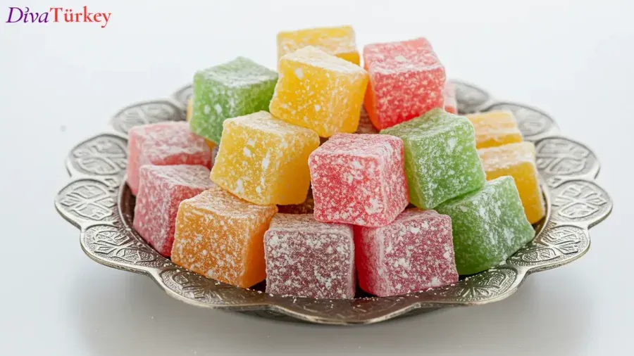 เตอร์กิช ดีไลท์ - ขนมหวานเนื้อนุ่มหนึบทำจากแป้งและน้ำตาล มีหลายรสชาติ คลุกน้ำตาลไอซิ่งหรือมะพร้าวแห้ง