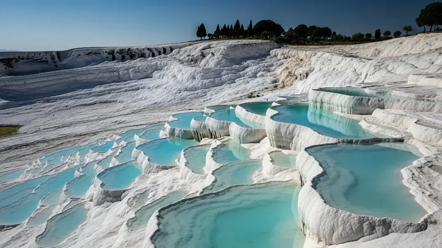 ภาพรวมของปราสาทปุยฝ้ายสีขาวที่ปามุคคาเล่